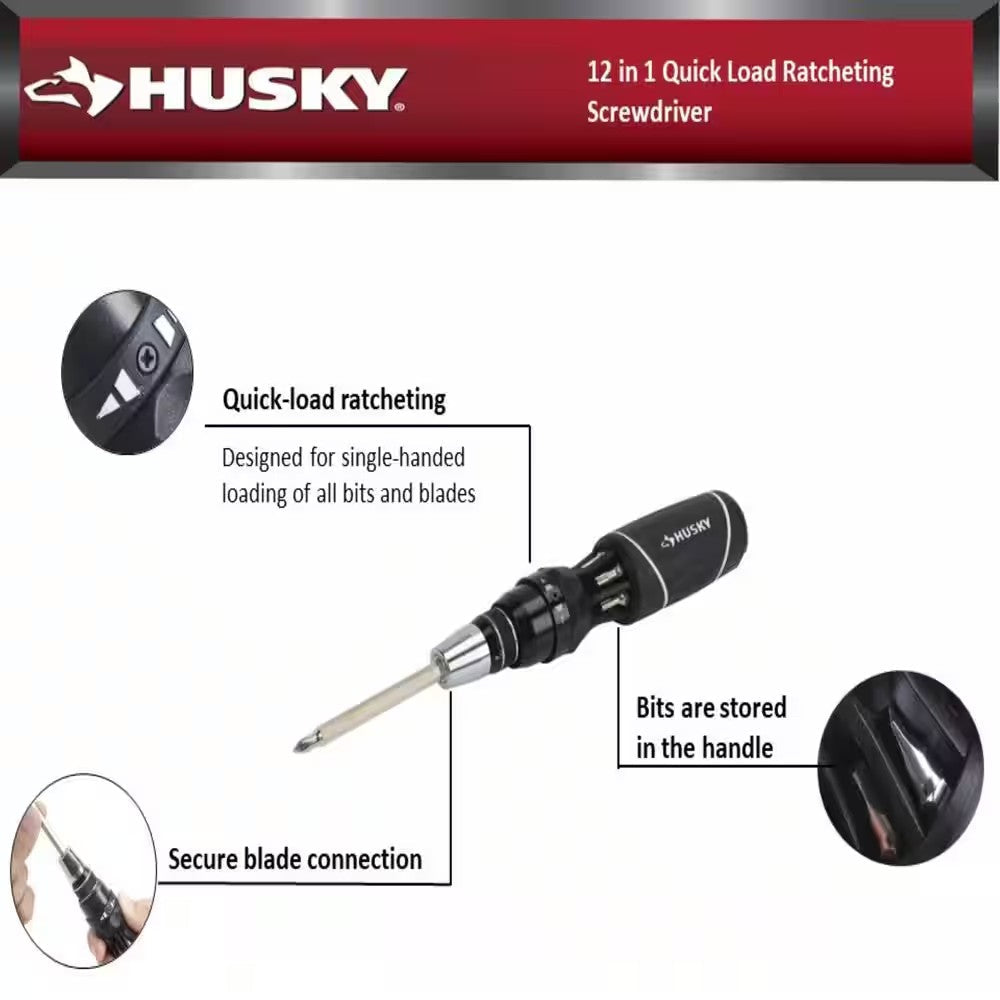 12 IN 1 QUICK LOAD RATCHETING SCREWDRIVER